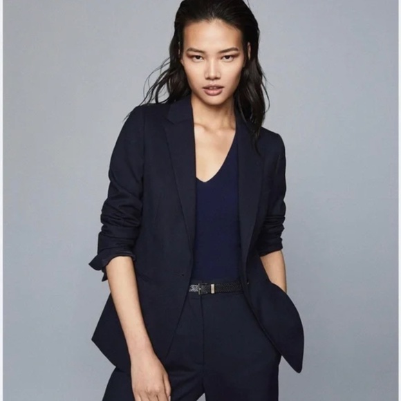 Reiss Hartley Textured Single Breasted Wool Blazer Jacket Navy Size 4 - Picture 3 of 15